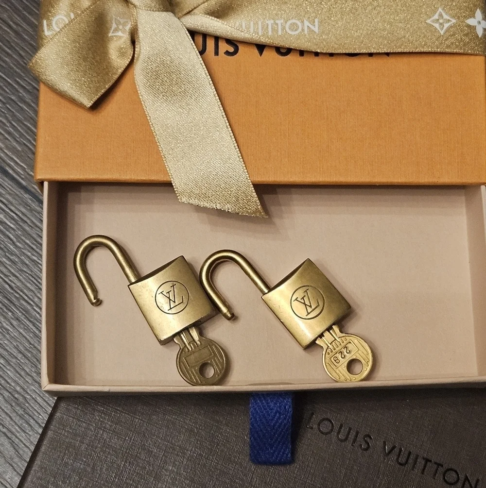 Louis Vuitton Vintage Brass Padlock Pair #228 w/ 2 Keys & Box